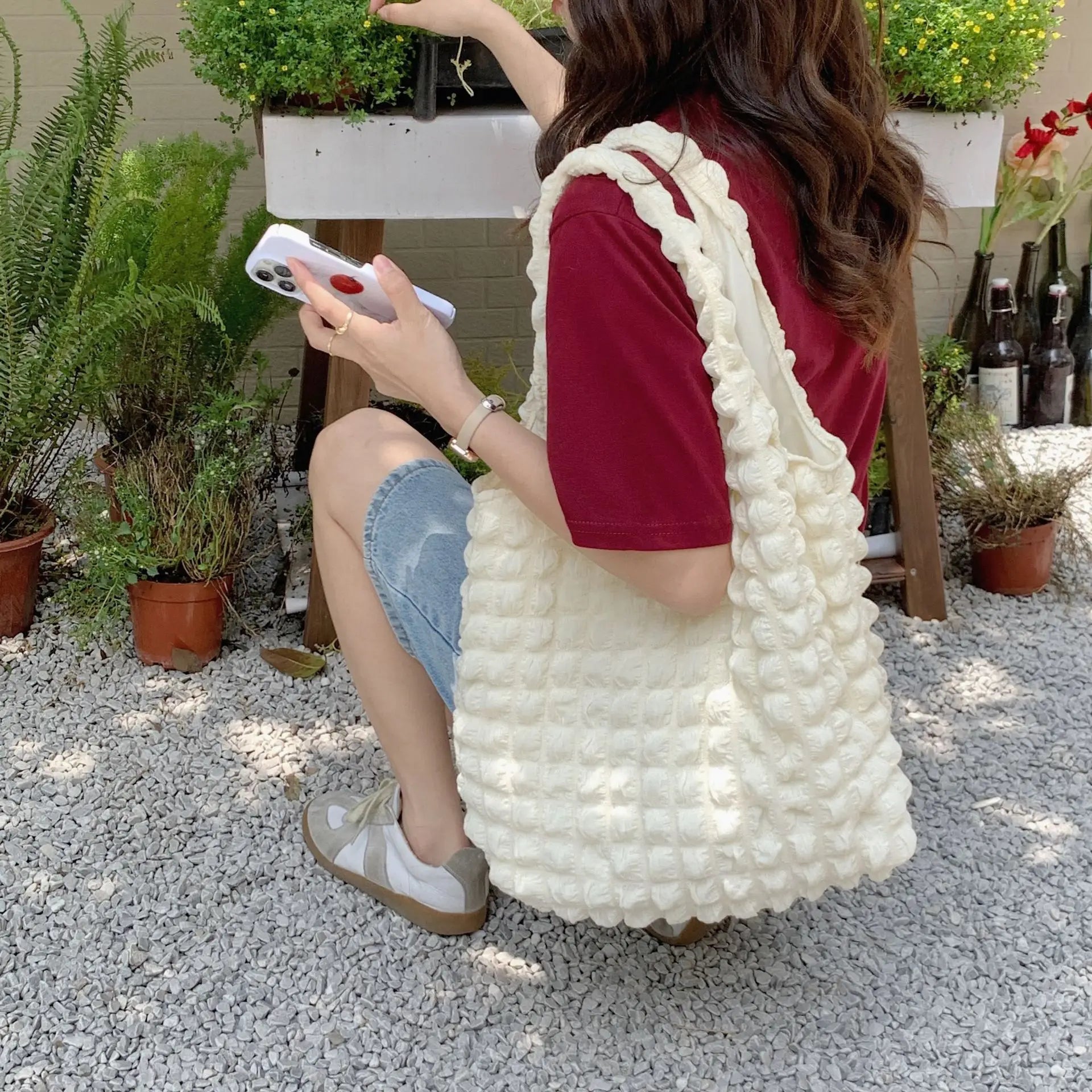 Canvas Vest Bag for Women Cloud Bubble Flower Shoulder Bag