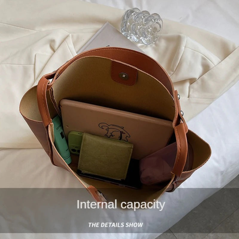 Vintage Shoulder Bags Large Capacity Female Tote Bags PU Leather