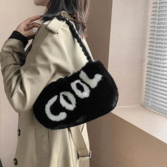 Winter Fur Armpit Bag Braided Handle Shoulder Bags For Women Soft Plush Handbag