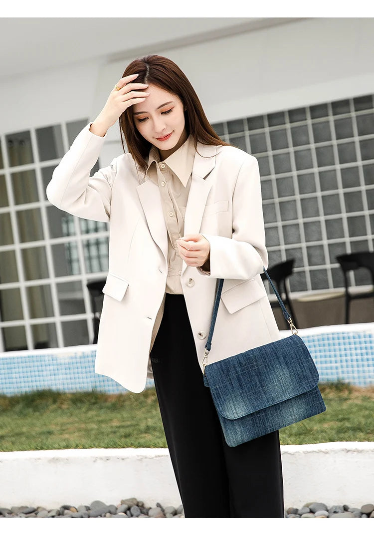 Denim Shoulder Bags Small Casual Book Bags Travel Jeans Bags for Women