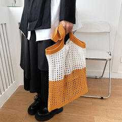 Women Mesh Woven Top Handle Shoulder Bag