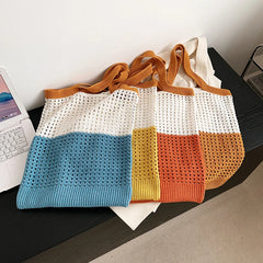 Women Mesh Woven Top Handle Shoulder Bag