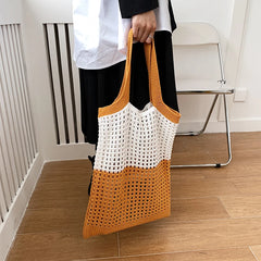 Women Mesh Woven Top Handle Shoulder Bag
