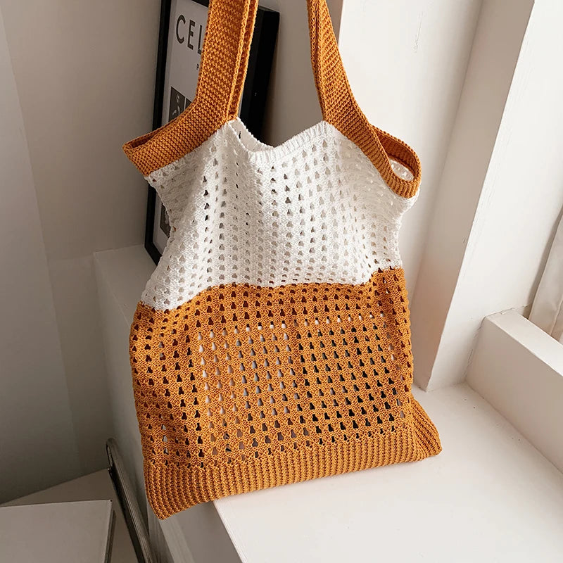 Women Mesh Woven Top Handle Shoulder Bag