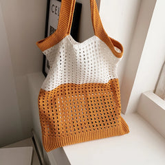 Women Mesh Woven Top Handle Shoulder Bag