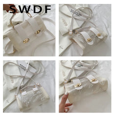 Women Transparent Graffiti Shoulder Bag PVC Messenger Handbag Crossbody Purse