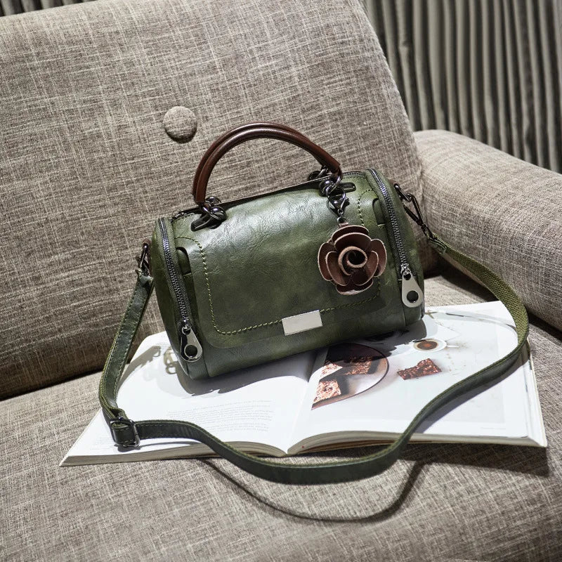 Flowers Pendant Boston Bags for Women PU Crossbody Bag