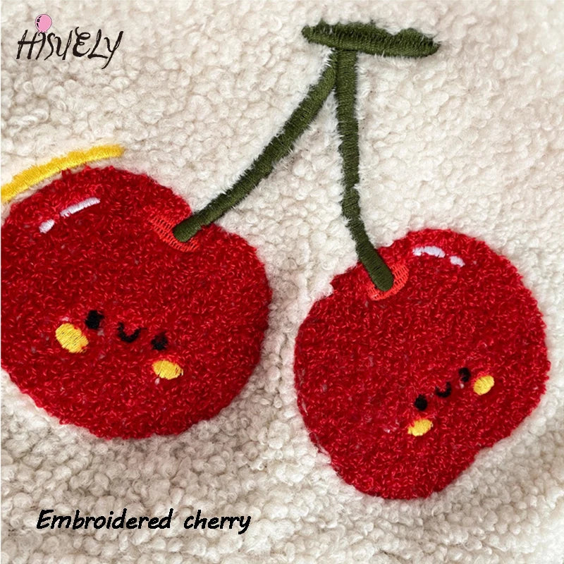 Embroidered Cherry Letter Tote Bag Shoulder Handbag