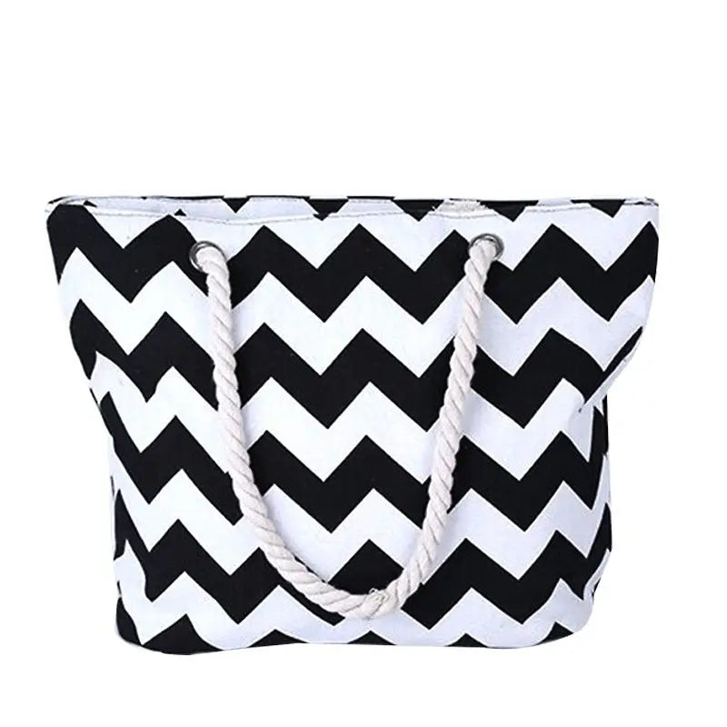 Striped Canvas Tote Bag - Women's Summer Shopping Beach Handbag