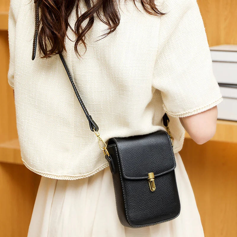 Real Cowhide Leather Women's Mini Messenger Bag Hangbag Purse