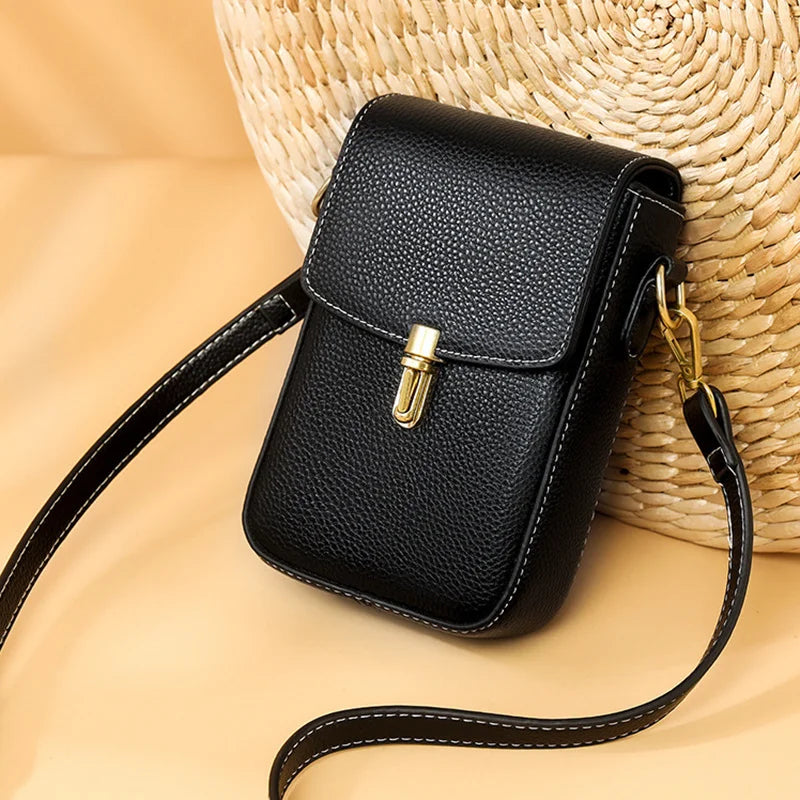 Real Cowhide Leather Women's Mini Messenger Bag Hangbag Purse