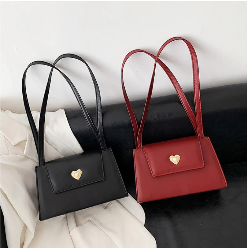 Retro Women Small Shoulder Bag Red Wine Vintage PU Leather Tote Purse Handbag