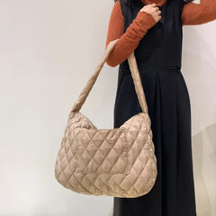 Rhombic Pattern Shoulder Bag Space Cotton Handbag Women Large Capacity Tote Bags