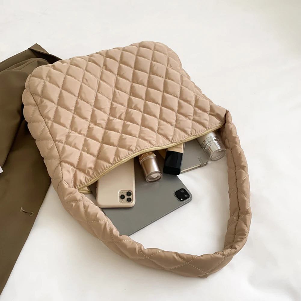Rhombic Pattern Shoulder Bag Space Cotton Handbag Women Large Capacity Tote Bags