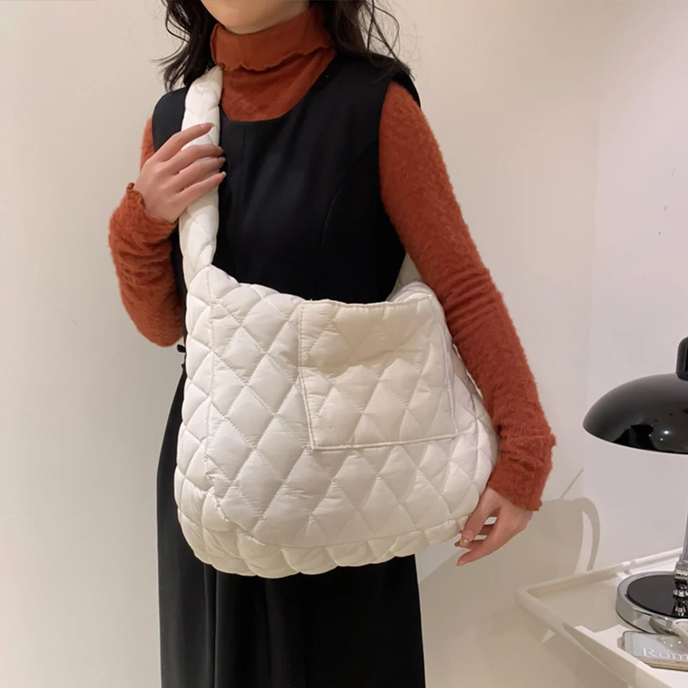 Rhombic Pattern Shoulder Bag Space Cotton Handbag Women Large Capacity Tote Bags