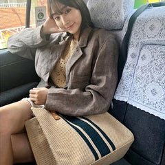 Large Canvas Handbag Vintage Striped Tote Bag Female Business Briefcase Style