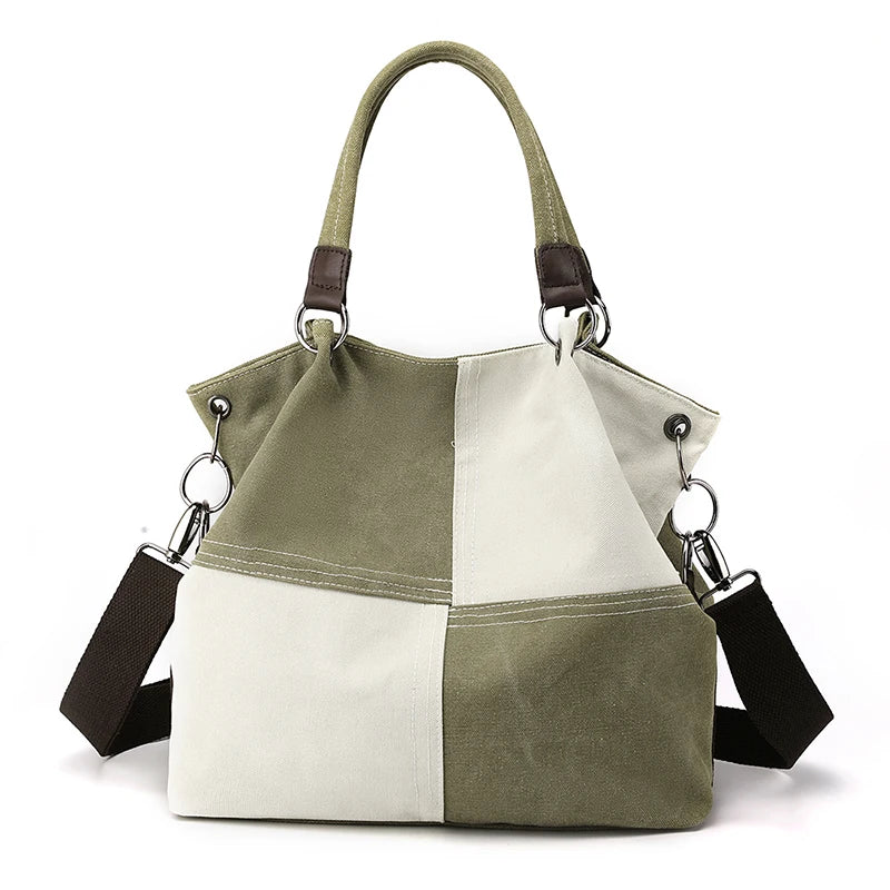 Literary Women's Large Capacity Grid Canvas Shopping Bag