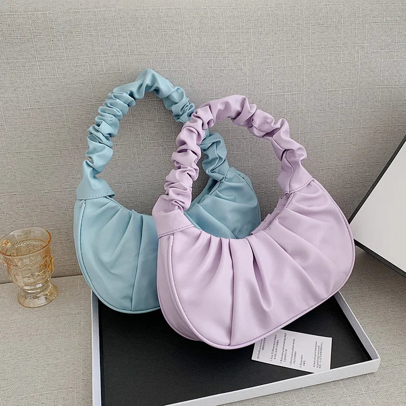 Solid Cloud Pleated Bag Women's Underarm Bag Sweet Shoulder Bag
