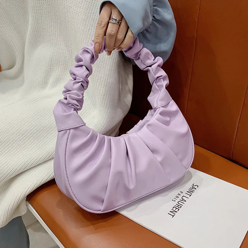 Solid Cloud Pleated Bag Women's Underarm Bag Sweet Shoulder Bag