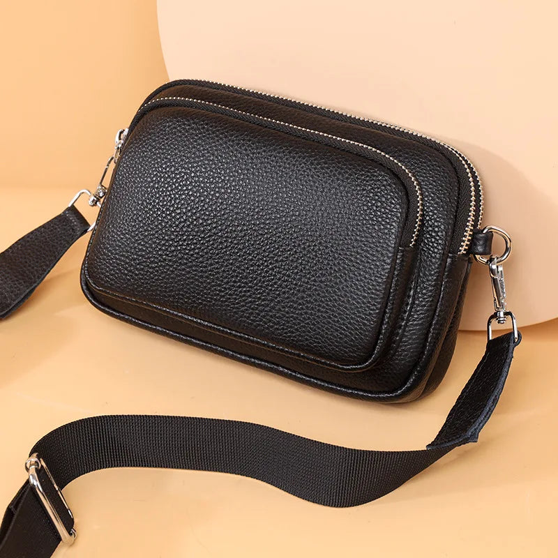 Square Leather Women Handbag with Wide Strap Cross Body Bag