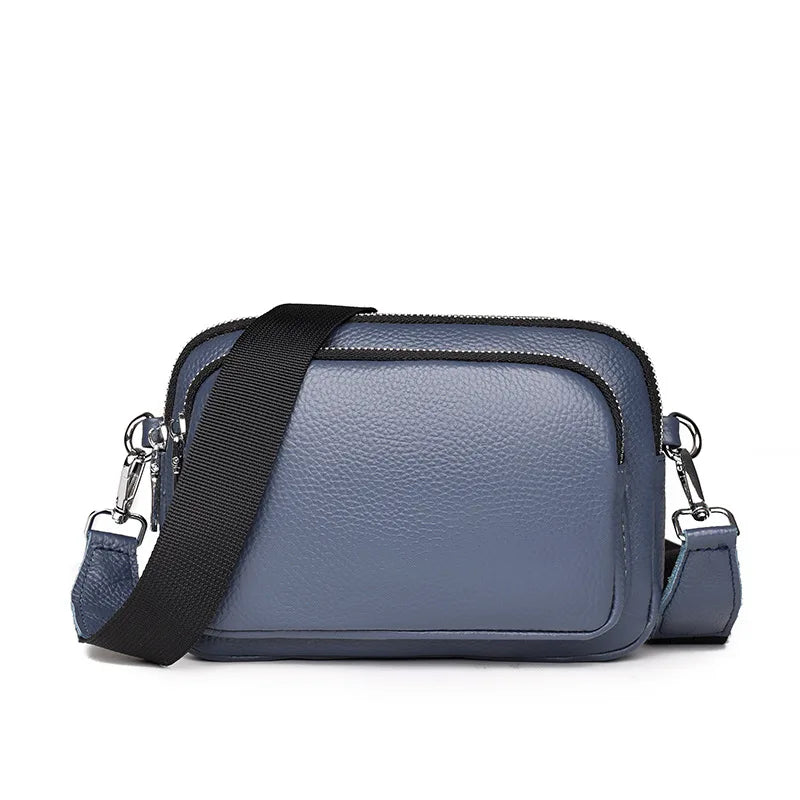 Square Leather Women Handbag with Wide Strap Cross Body Bag