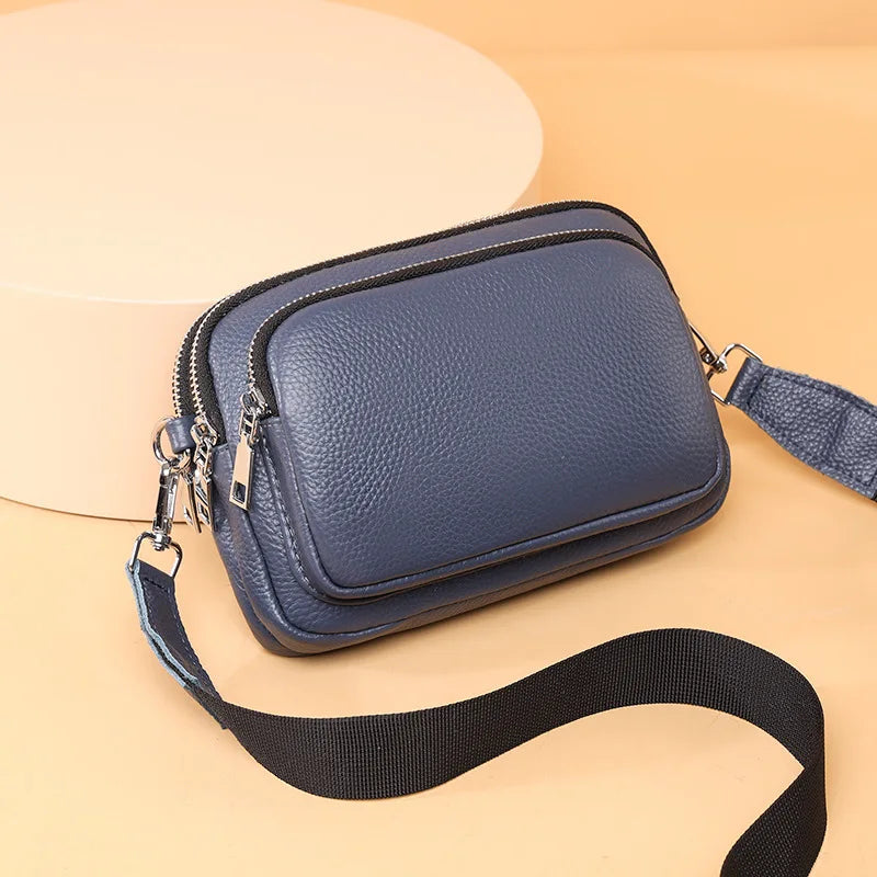 Square Leather Women Handbag with Wide Strap Cross Body Bag