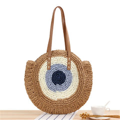 Summer Bohemia Large Round Straw Beach Shoulder Bag