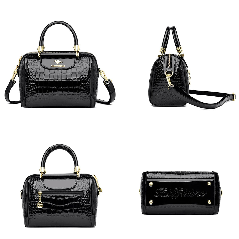 Crocodile Pattern Patent Leather Female Shoulder Bag