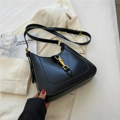 Vintage Half Moon Leather Crossbody Bag Underarm Women Handbags