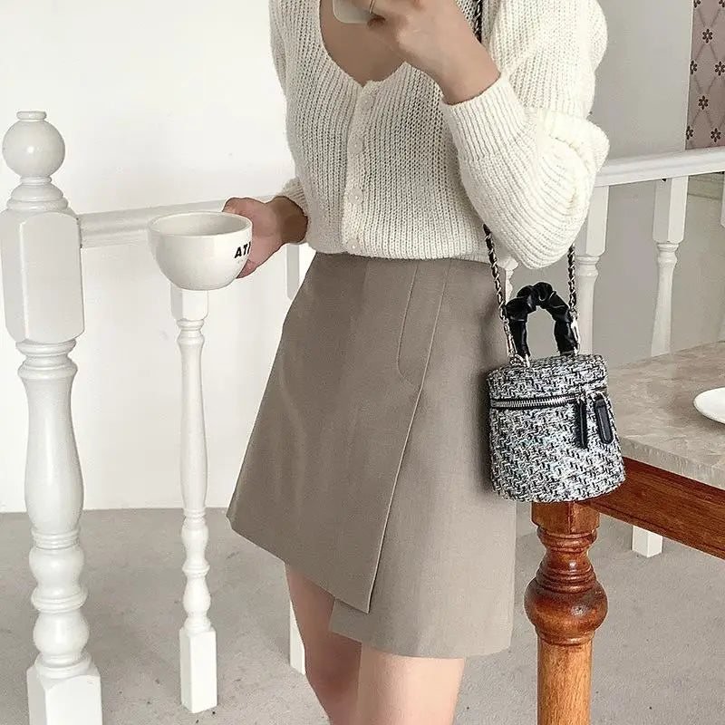 Tweed Women's Bucket Bag Ruched Tote Woolen Crossbody Handbag