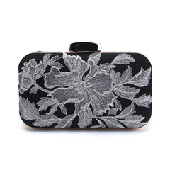 Vintage Flower Embroidery Silver Evening Bags Retro Party Clutches