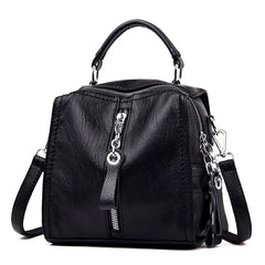 Vintage Cow Leather Handbags Tassel Crossbody Shoulder Bag Boston Hand Bags