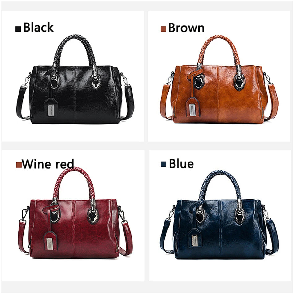 Vintage Oil Wax Leather Handbags Women Bags Ladies Hand Bags