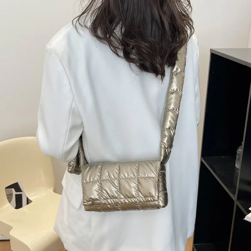 Winter Down Cotton Shoulder Bag Soft Nylon Crossbody Bags For Women