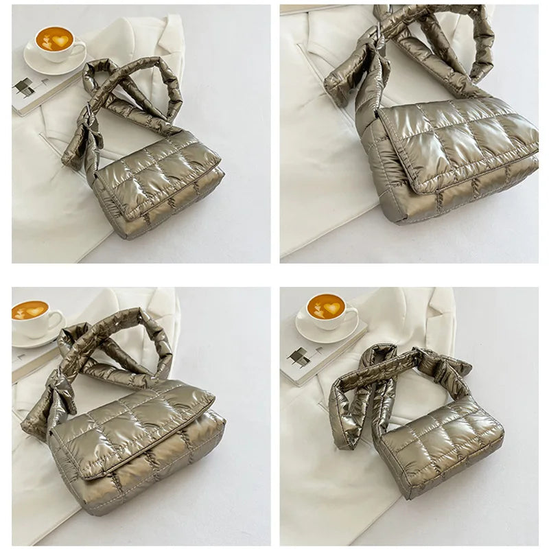 Winter Down Cotton Shoulder Bag Soft Nylon Crossbody Bags For Women