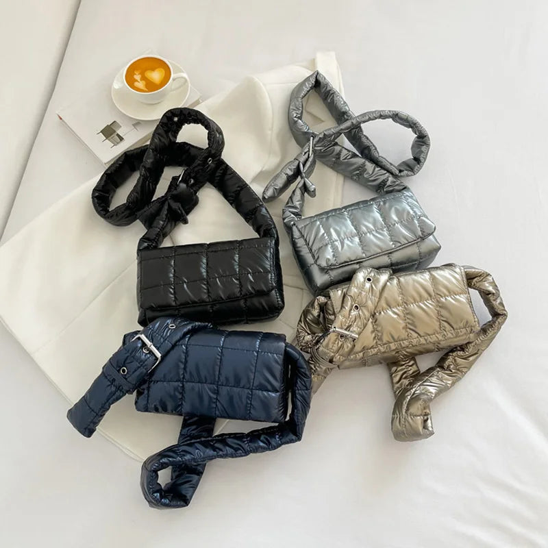 Winter Down Cotton Shoulder Bag Soft Nylon Crossbody Bags For Women