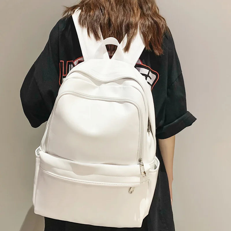 Leather Rucksack Women's School Backpack Travel Bagpacks