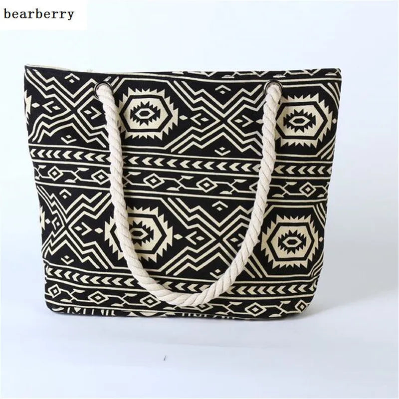 Geometric Printed Canvas Shoulder Bag for Women