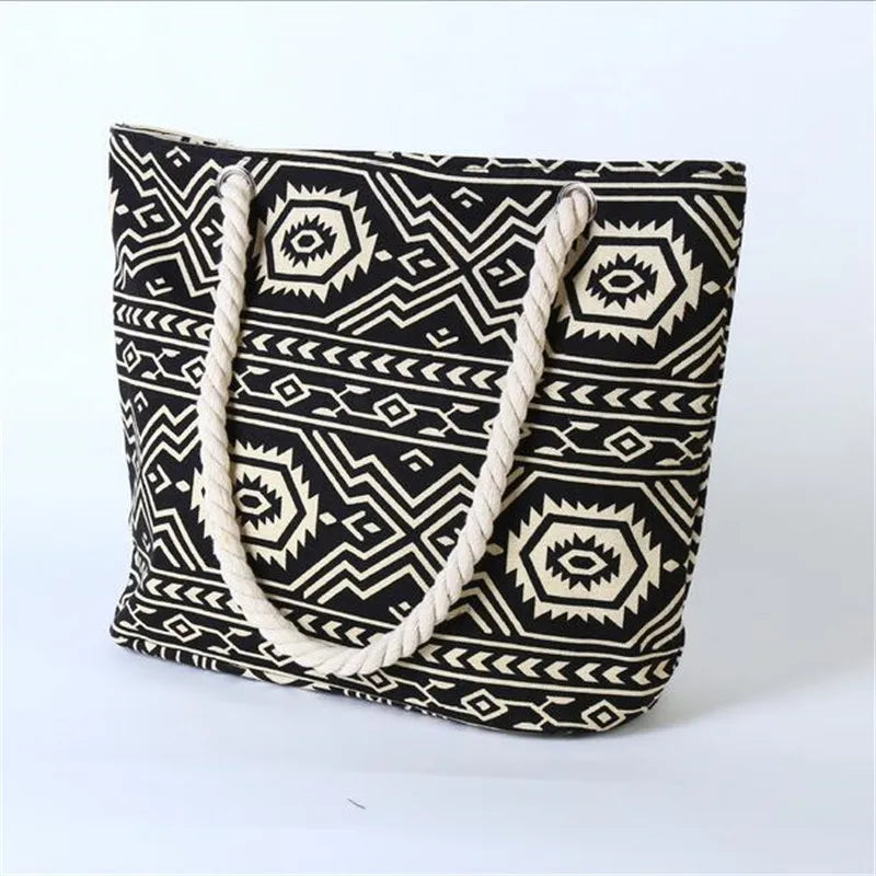 Geometric Printed Canvas Shoulder Bag for Women