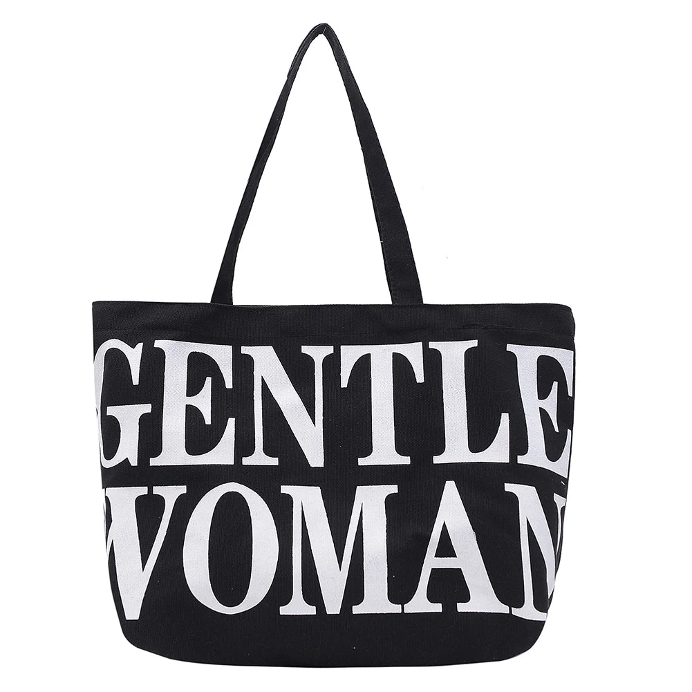 Casual Letter Printed Canvas Handbag Tote for Women