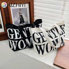 Casual Letter Printed Canvas Handbag Tote for Women