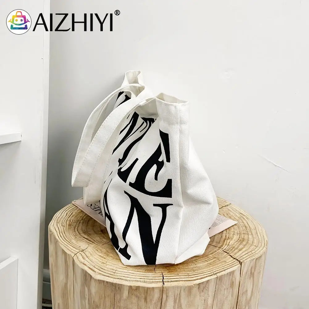 Casual Letter Printed Canvas Handbag Tote for Women