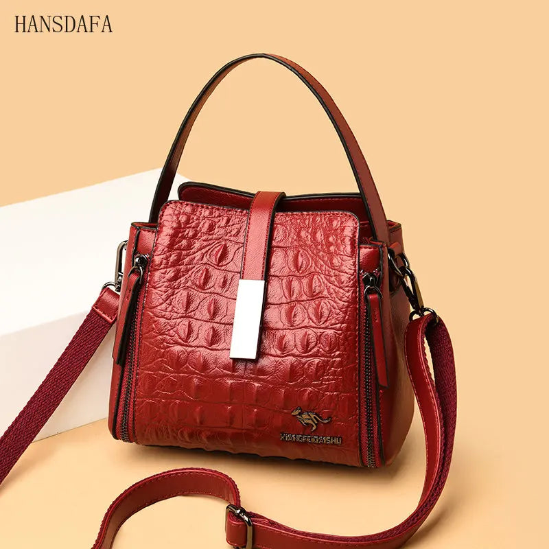 Crocodile Pattern Leather Bucket Bag Women Handbag