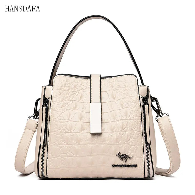 Crocodile Pattern Leather Bucket Bag Women Handbag