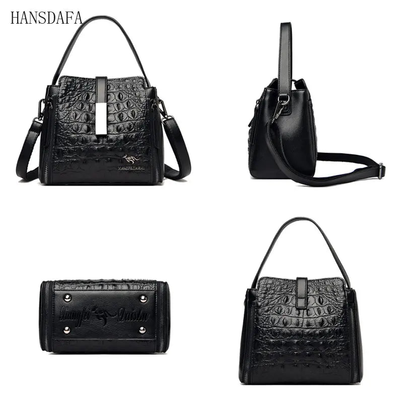 Crocodile Pattern Leather Bucket Bag Women Handbag