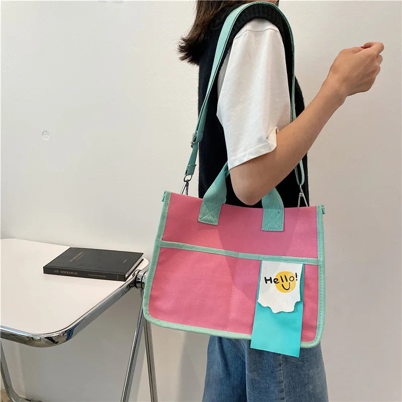Women Letters Print Cotton Shoulder Bag Canvas Shopping Eco Handbag Tote