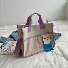 Women Letters Print Cotton Shoulder Bag Canvas Shopping Eco Handbag Tote