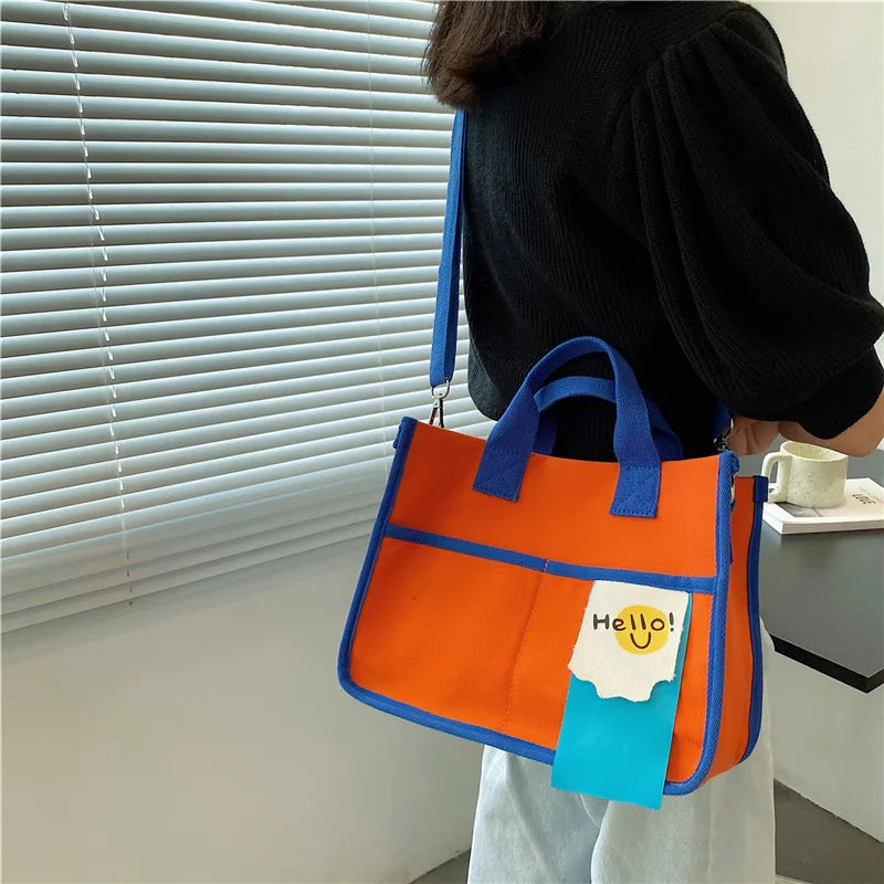 Women Letters Print Cotton Shoulder Bag Canvas Shopping Eco Handbag Tote