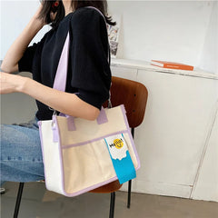 Women Letters Print Cotton Shoulder Bag Canvas Shopping Eco Handbag Tote
