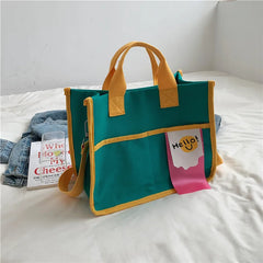 Women Letters Print Cotton Shoulder Bag Canvas Shopping Eco Handbag Tote